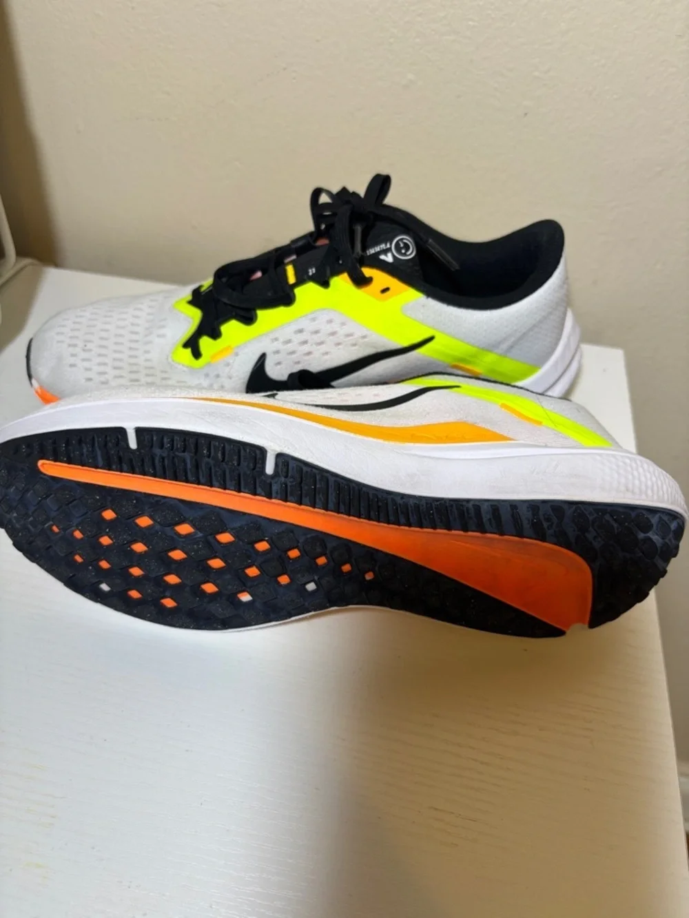 Nike Kids White Sneakers with Neon Yellow & Orange Accents